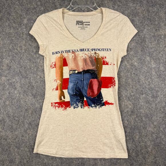 Bruce Springsteen Women’s 2011 Born In The USA Shirt Beige Blue Red Medium  263 - Picture 1 of 6